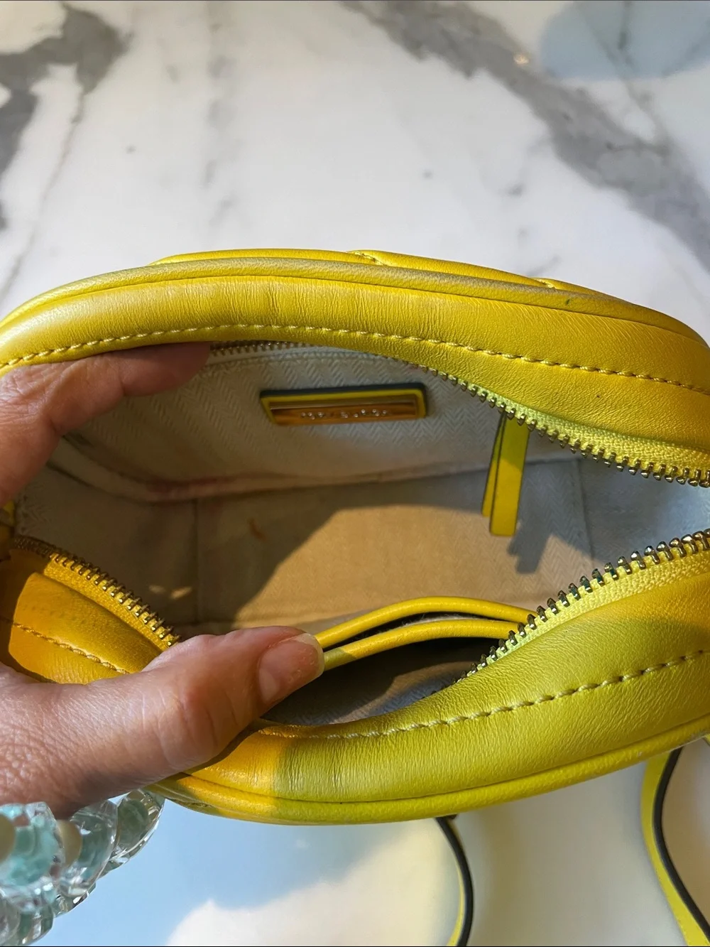 Tory Burch Kira Lemon Yellow Quilted Leather Crossbody Camera Bag